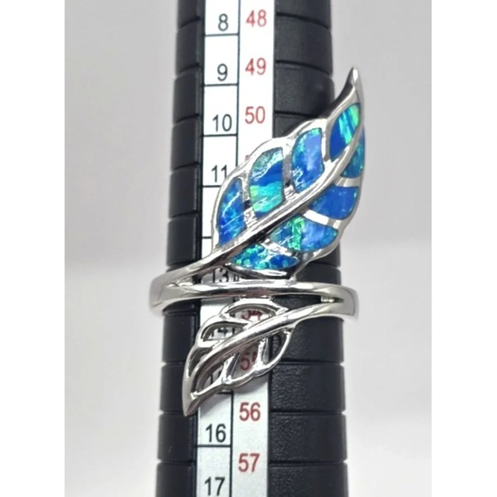 Gorgeous Blue Lab Opal Ring Size 6.75 Leaf Fern‎ Wrap Sterling Silver 925 NWOT